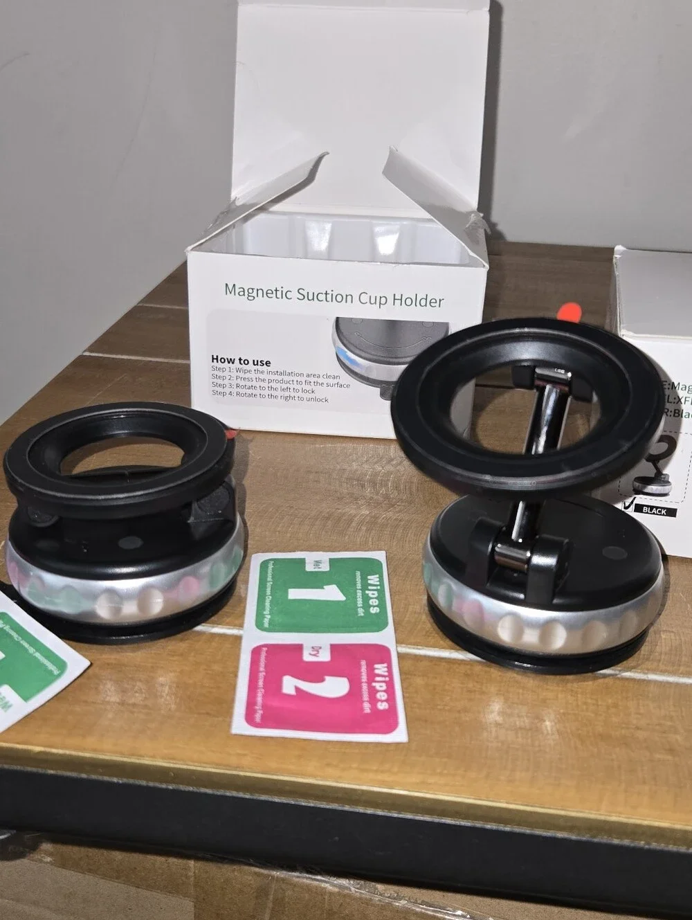 2 In The Box Magnetic Suction Cup Holder - Black & Silver